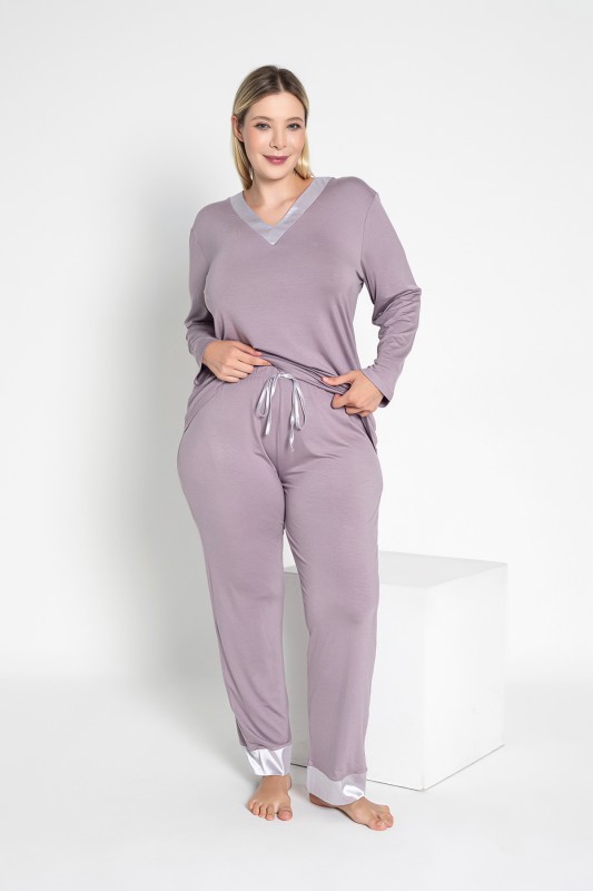 Kadın Battal Viskon V Yaka Uzunkol Pijama Takımı C840-817