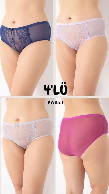Kadın Büyük Beden Bato Dantelli 4'lü Paket C804-506