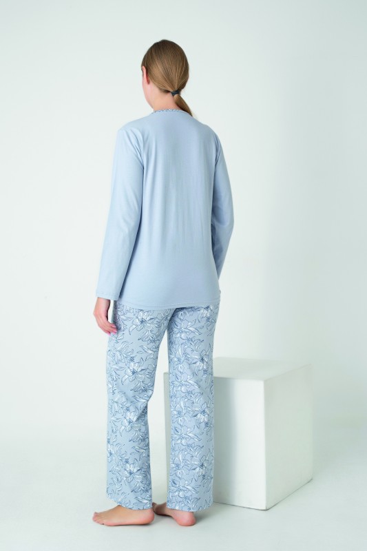Kadın Penye Süprem Patlı Uzunkol Pijama Takım C840-931