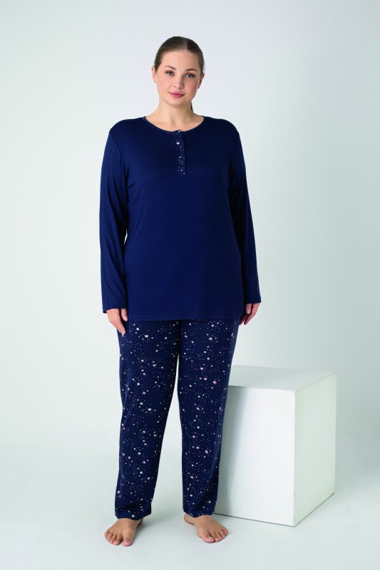 Kadın Battal Viskon Patlı Uzunkol Pijama Takım C840-905