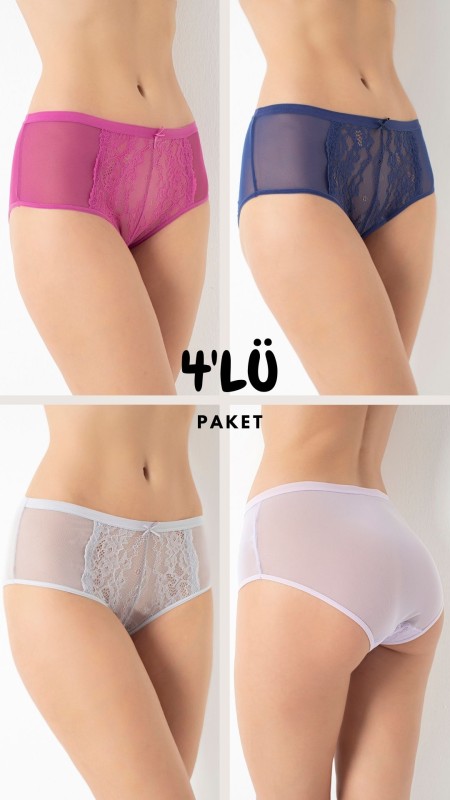 Kadın Tüllü Dantelli Bato Külot 4'lü Paket C804-505