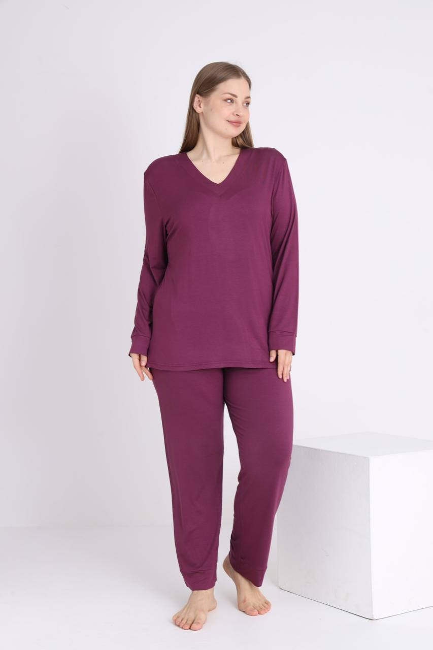 Kadın Battal V Yaka Uzunkol Pijama Takım C840-856