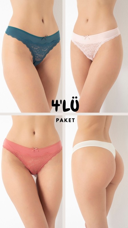 Kadın Dantelli Tanga 4'lü Paket C804-501
