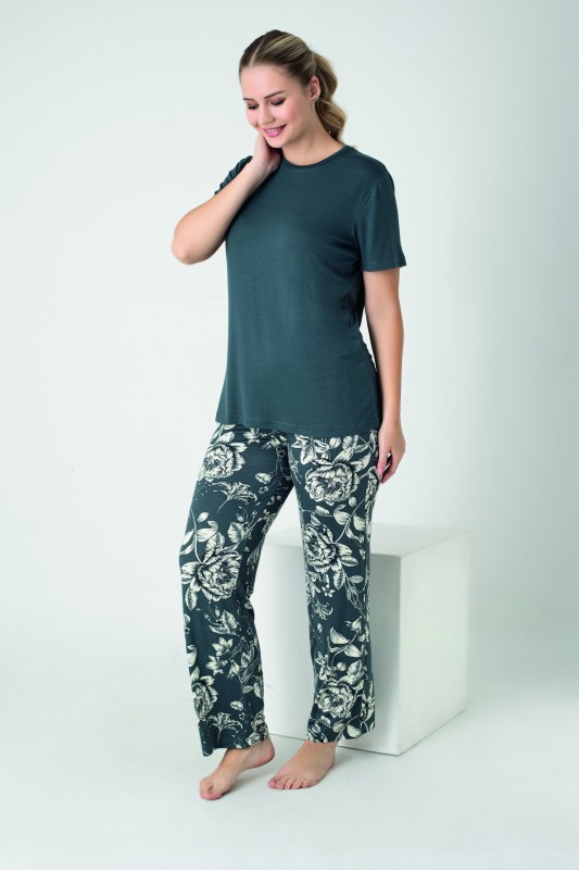 Kadın Viskon Bisiklet Yaka Kısakol Pijama Takım C840-910