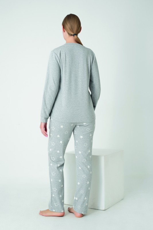 Kadın Penye İnterlok Patlı Uzunkol Pijama Takım C840-941