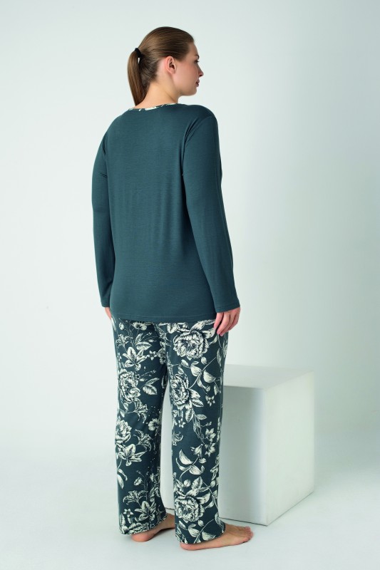 Kadın Battal Viskon Patlı Uzunkol Pijama Takım C840-912