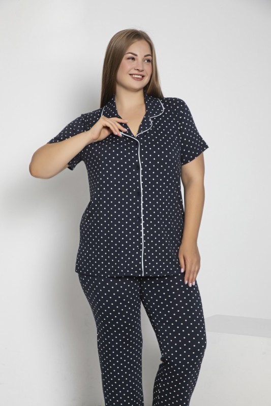 Battal Kadın Önü Düğmeli Kısakol Pijama C840-259