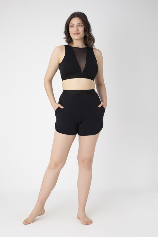 Kadın Modal Tüllü Spor Croptop Siyah C801-022