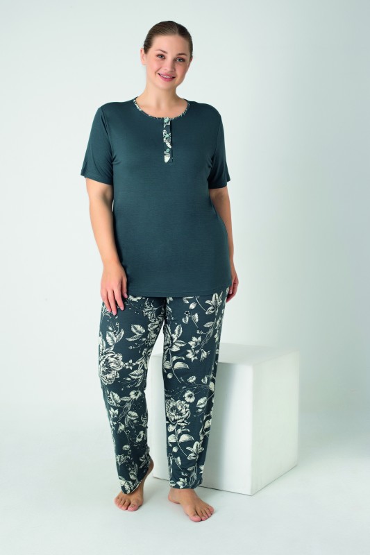 Kadın Battal Viskon Patlı Kısakol Pijama Takım C840-915