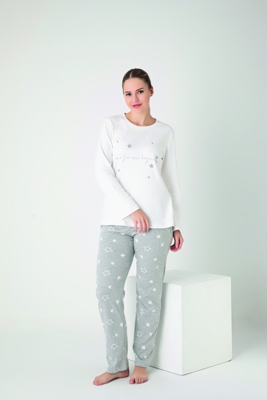 Kadın Penye İnterlok Uzunkol Pijama Takım C840-942