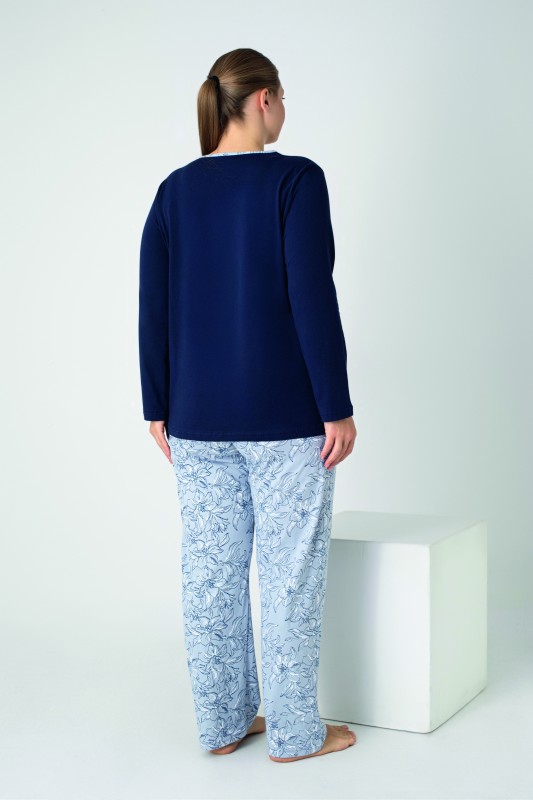 Kadın Battal Penye Süprem Patlı Uzunkol Pijama Takım C840-937