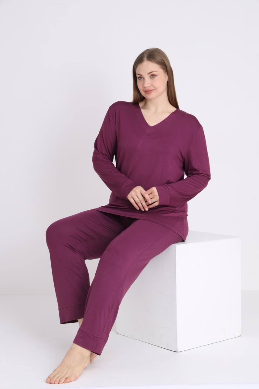 Kadın Battal V Yaka Uzunkol Pijama Takım C840-856