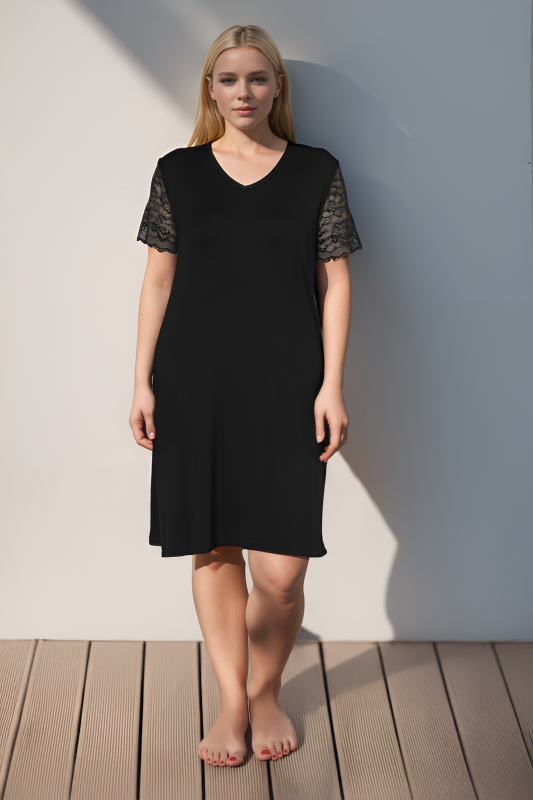 Kadın Battal Viskon Dantel Yarımkol Gecelik C840-541