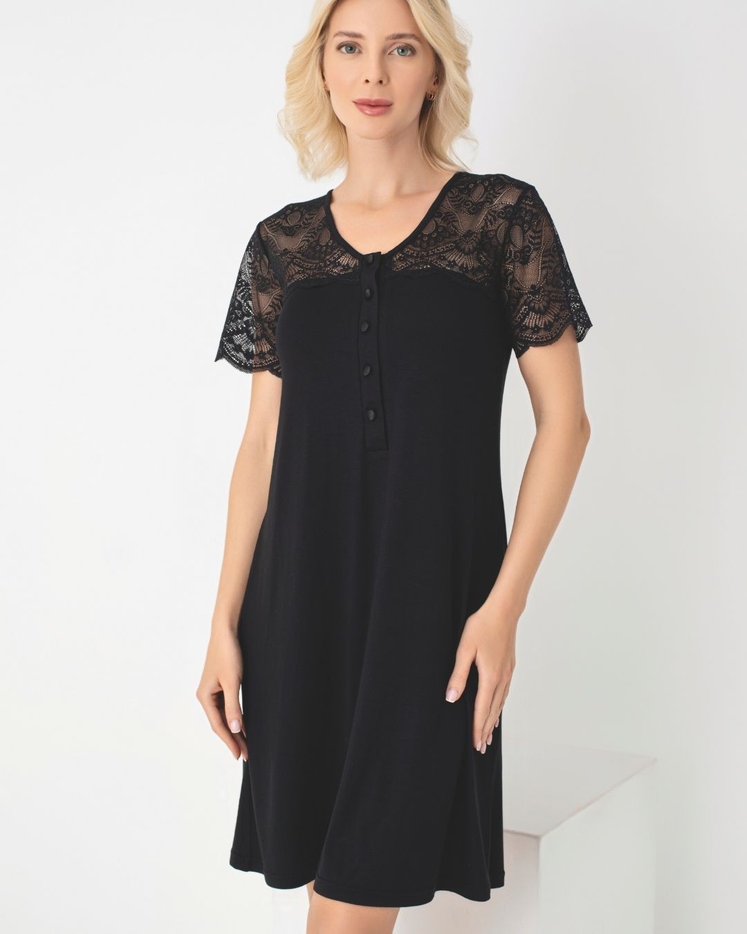 Kadın Viskon Lohusa Dantelli Patlı Yarımkol Gecelik C840-860