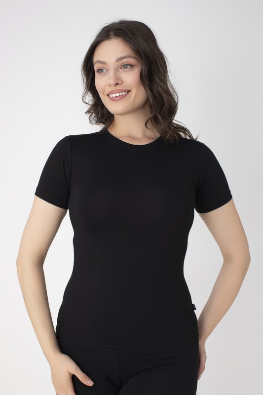 Kadın Modal Bisiklet Yaka T-shırt C801-019