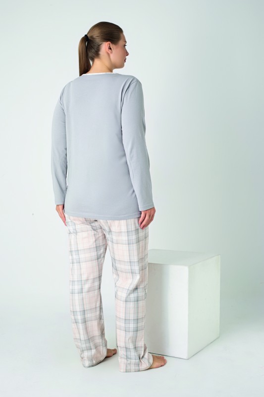 Kadın Battal Penye Süprem Patlı Uzunkol Pijama Takım C840-927