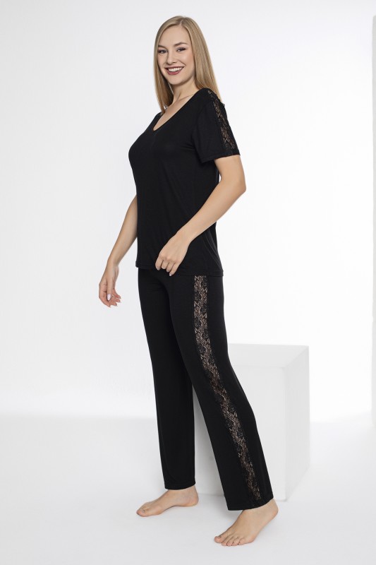 Kadın Viskon Dantelli Kısakol Pijama Takım C840-753