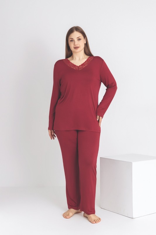 Kadın  Battal Viskon Uzunkol Pijama C840-205