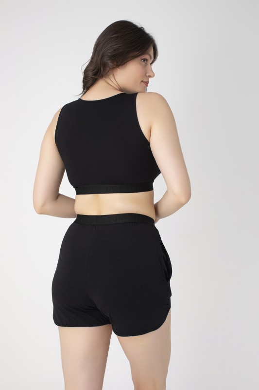 Kadın Modal Tüllü Spor Croptop Siyah C801-022