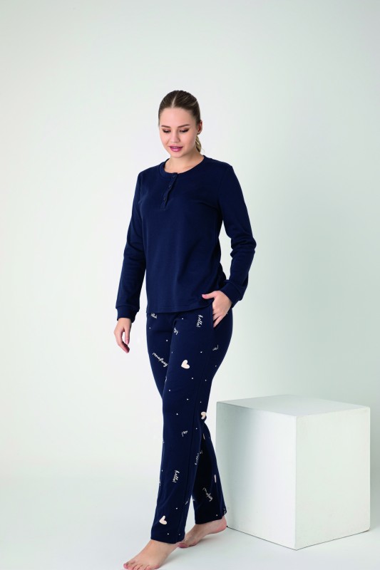 Kadın Penye İnterlok Patlı Uzunkol Pijama Takım C840-938