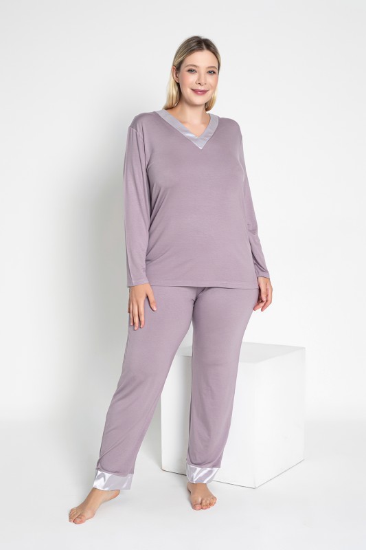 Kadın Battal Viskon V Yaka Uzunkol Pijama Takımı C840-817