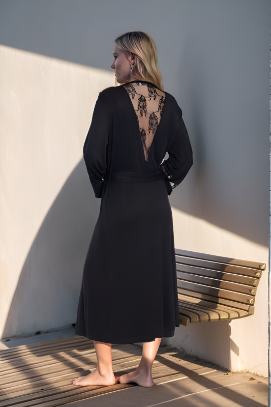 Kadın Batal Visko  Dantelli İp Askılı Gecelik+Sabahlık Takım C840-813