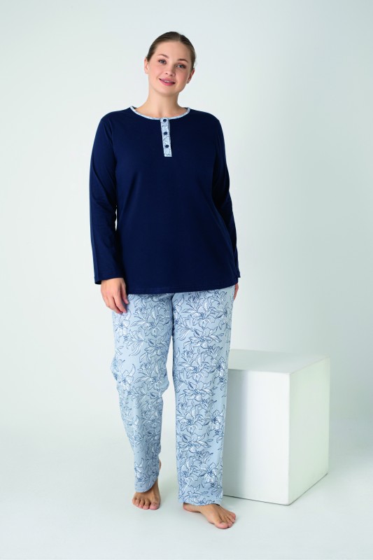 Kadın Battal Penye Süprem Patlı Uzunkol Pijama Takım C840-937