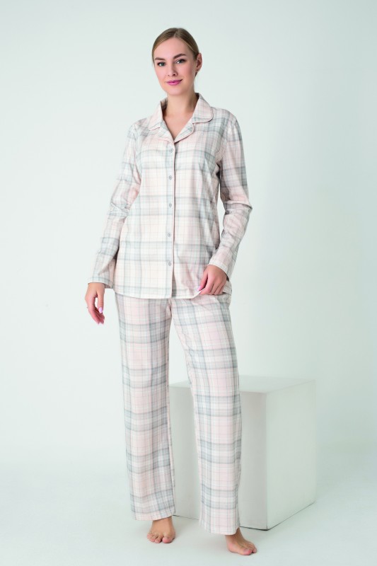 Kadın Penye Süprem Önü Düğmeli Uzunkol Pijama Takım C840-924