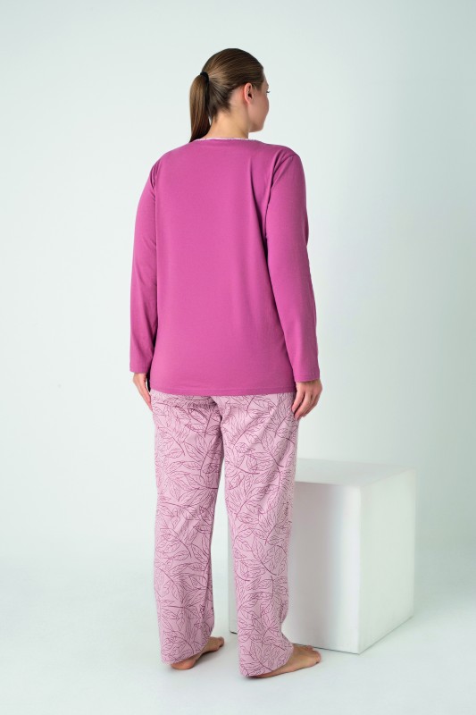 Kadın Battal Penye Süprem Patlı Uzunkol Pijama Takım C840-922