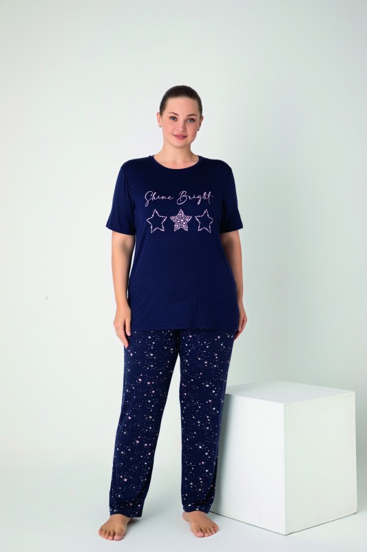 Kadın Battal Viskon Kısakol Pijama Takım C840-907