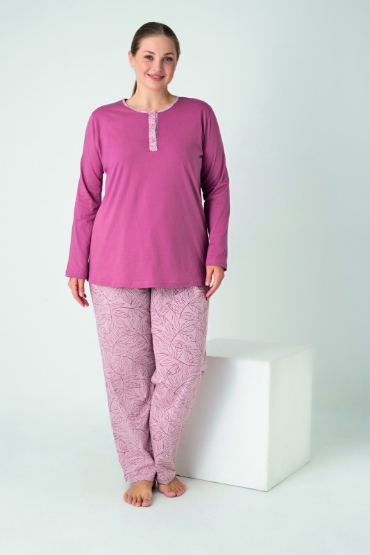 Kadın Battal Penye Süprem Patlı Uzunkol Pijama Takım C840-922