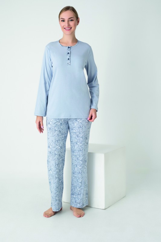 Kadın Penye Süprem Patlı Uzunkol Pijama Takım C840-931